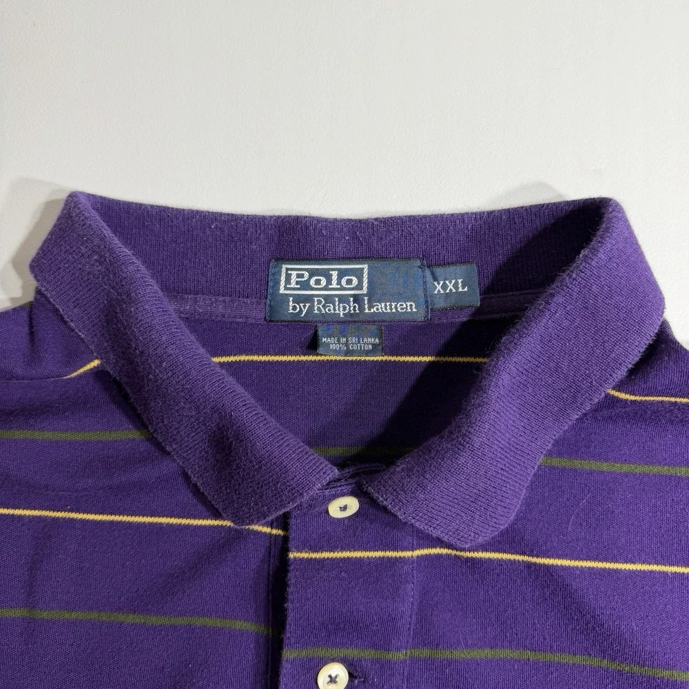 VTG Ralph Lauren Polo Shirt Purple with Gold & Green Stripes Mardi Gras NOLA